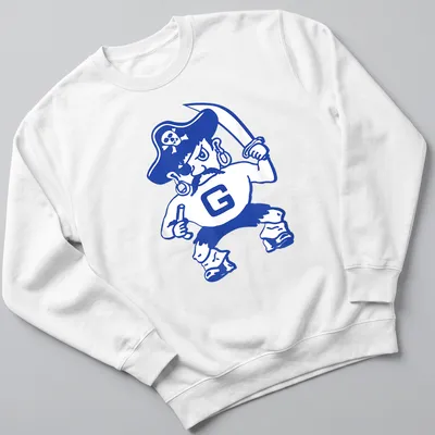 Cartoon pirate character and Galena Pirates text in blue and white on — printed on a unisex sweatshirt