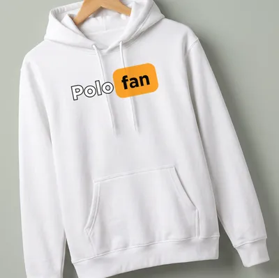 Modern minimalist Polo Fan t-shirt with bold typography in black, orange, and white — printed on a unisex hoodie