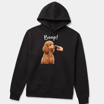 Realistic illustration of a poodle dog with the word 'Boop!' next to it. — printed on a unisex hoodie