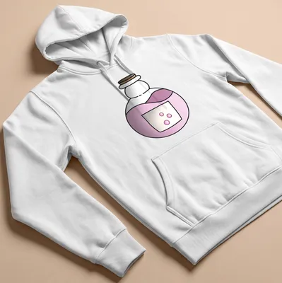 Kawaii line-art of a potion bottle filled with pink liquid — printed on a unisex hoodie