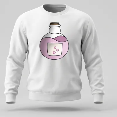 Kawaii line-art of a potion bottle filled with pink liquid — printed on a unisex sweatshirt