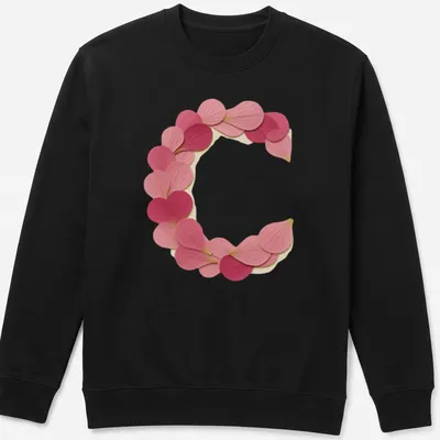 Vintage style t-shirt featuring a letter C formed from pink petals — printed on a unisex sweatshirt