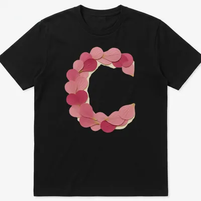 Vintage style t-shirt featuring a letter C formed from pink petals