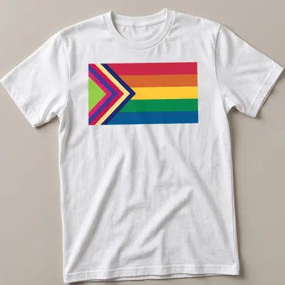 Vibrant Pride flag with an arrow design in rainbow colors