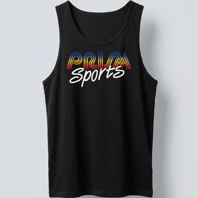 Retro Prism Sports t-shirt featuring vibrant colors and bold design. — printed on a tank top