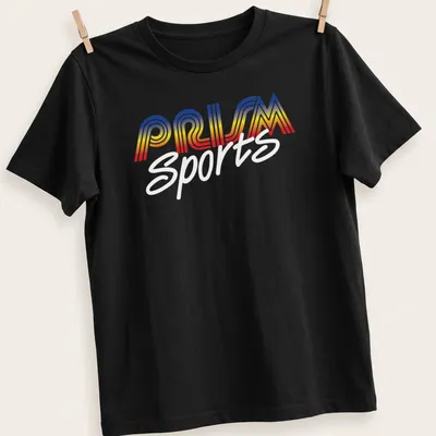 Retro Prism Sports t-shirt featuring vibrant colors and bold design.