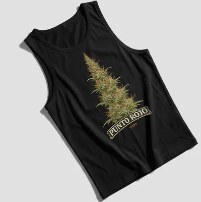 Vintage botanical print of a cannabis plant with 'PUNTO ROJO' text — printed on a tank top