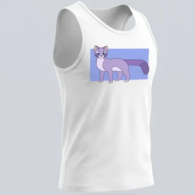 Cartoon graphic of Epel the purple cat with playful colors. — printed on a tank top