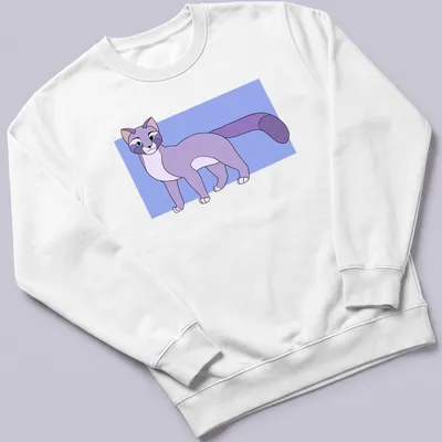 Cartoon graphic of Epel the purple cat with playful colors. — printed on a unisex sweatshirt