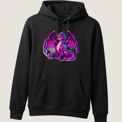 Kawaii purple galaxy crystal dragon against a cosmic background — printed on a unisex hoodie