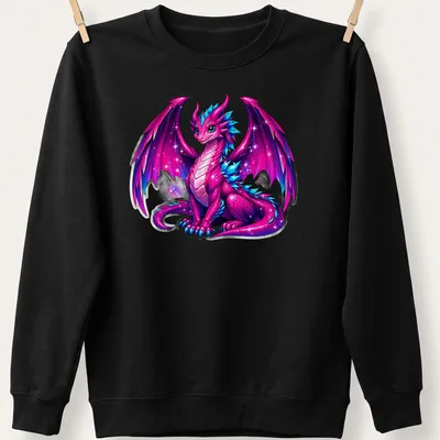 Kawaii purple galaxy crystal dragon against a cosmic background — printed on a unisex sweatshirt