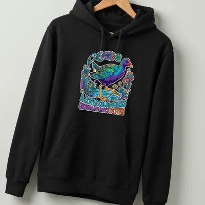 Illustration of a Purple Gallinule with vibrant colors and uplifting text — printed on a unisex hoodie