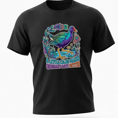 Illustration of a Purple Gallinule with vibrant colors and uplifting text