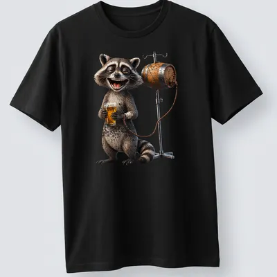 Cartoon raccoon holding a beer with 'Addictive Intravenous Infusion Beer' text