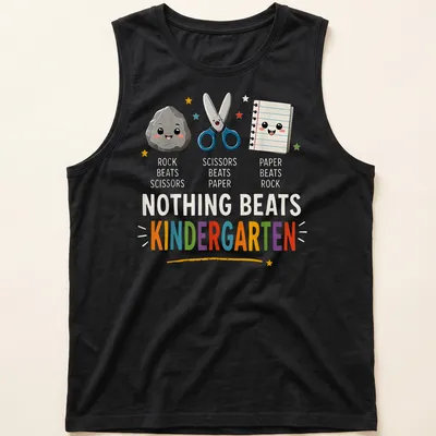 Kawaii design featuring Rock Paper Scissors game elements in bright colors — printed on a tank top