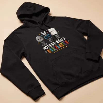Kawaii design featuring Rock Paper Scissors game elements in bright colors — printed on a unisex hoodie