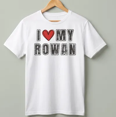 Retro distressed t-shirt featuring 'I ♥ MY ROWAN' with heart graphic