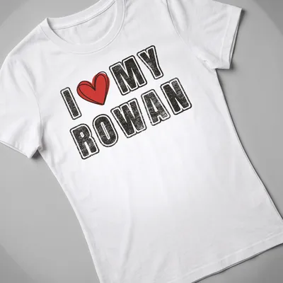 Retro distressed t-shirt featuring 'I ♥ MY ROWAN' with heart graphic — printed on a women's shirt