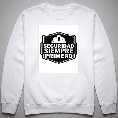Vintage distressed t-shirt featuring a safety helmet with the text 'SEGURIDAD SIEMPRE PRIMERO' — printed on a unisex sweatshirt