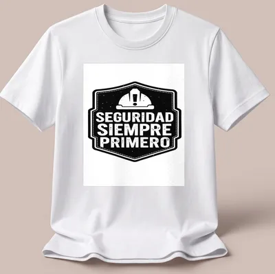 Vintage distressed t-shirt featuring a safety helmet with the text 'SEGURIDAD SIEMPRE PRIMERO'
