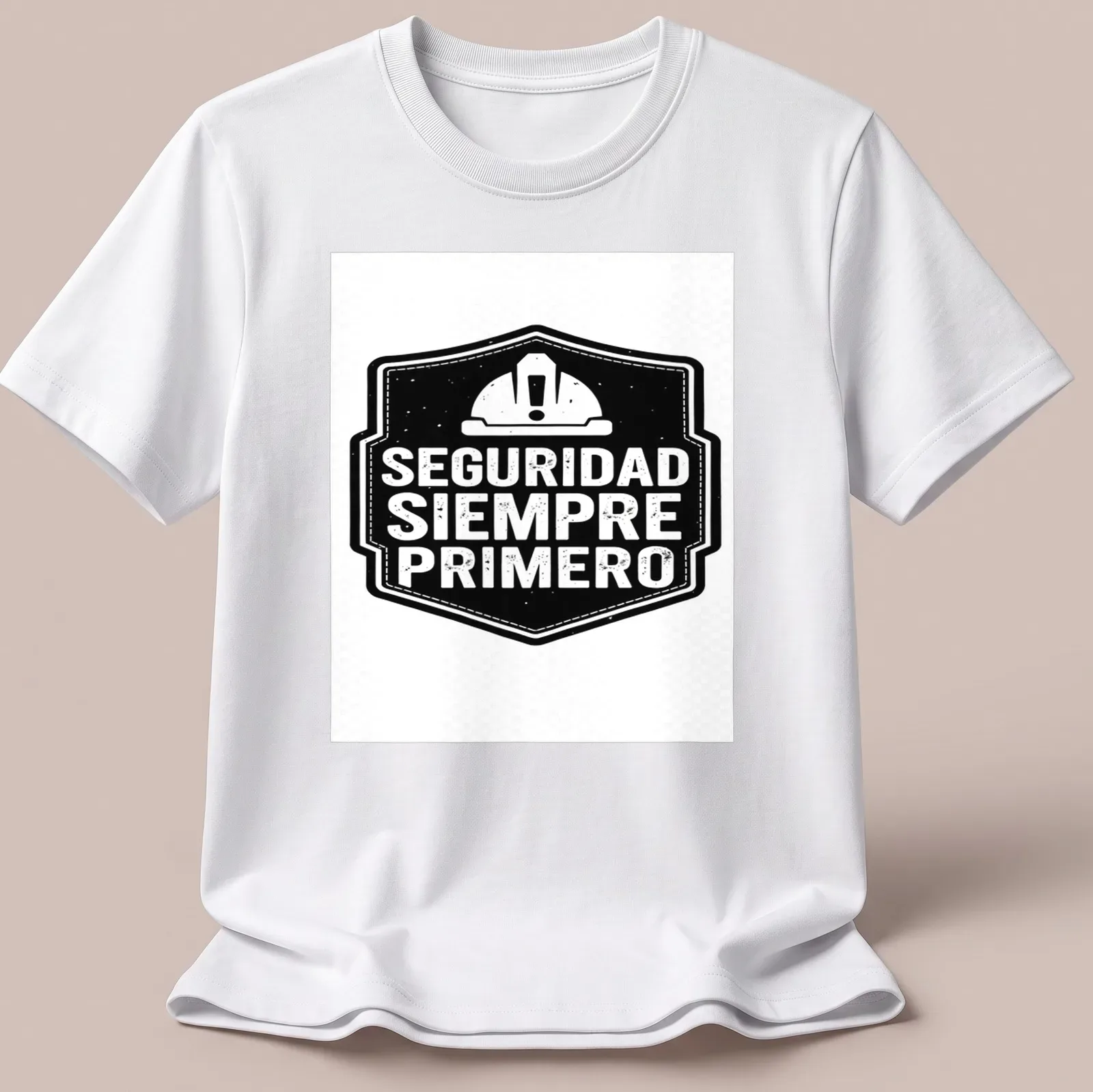 Vintage distressed t-shirt featuring a safety helmet with the text 'SEGURIDAD SIEMPRE PRIMERO' — printed on a unisex t-shirt
