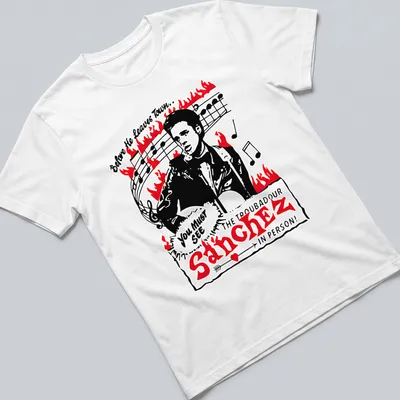 Vintage-style tee featuring Sanchez The Troubadour with concert-themed text.