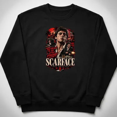Vintage t-shirt featuring Scarface Tony Montana with iconic quote in bold lettering — printed on a unisex sweatshirt