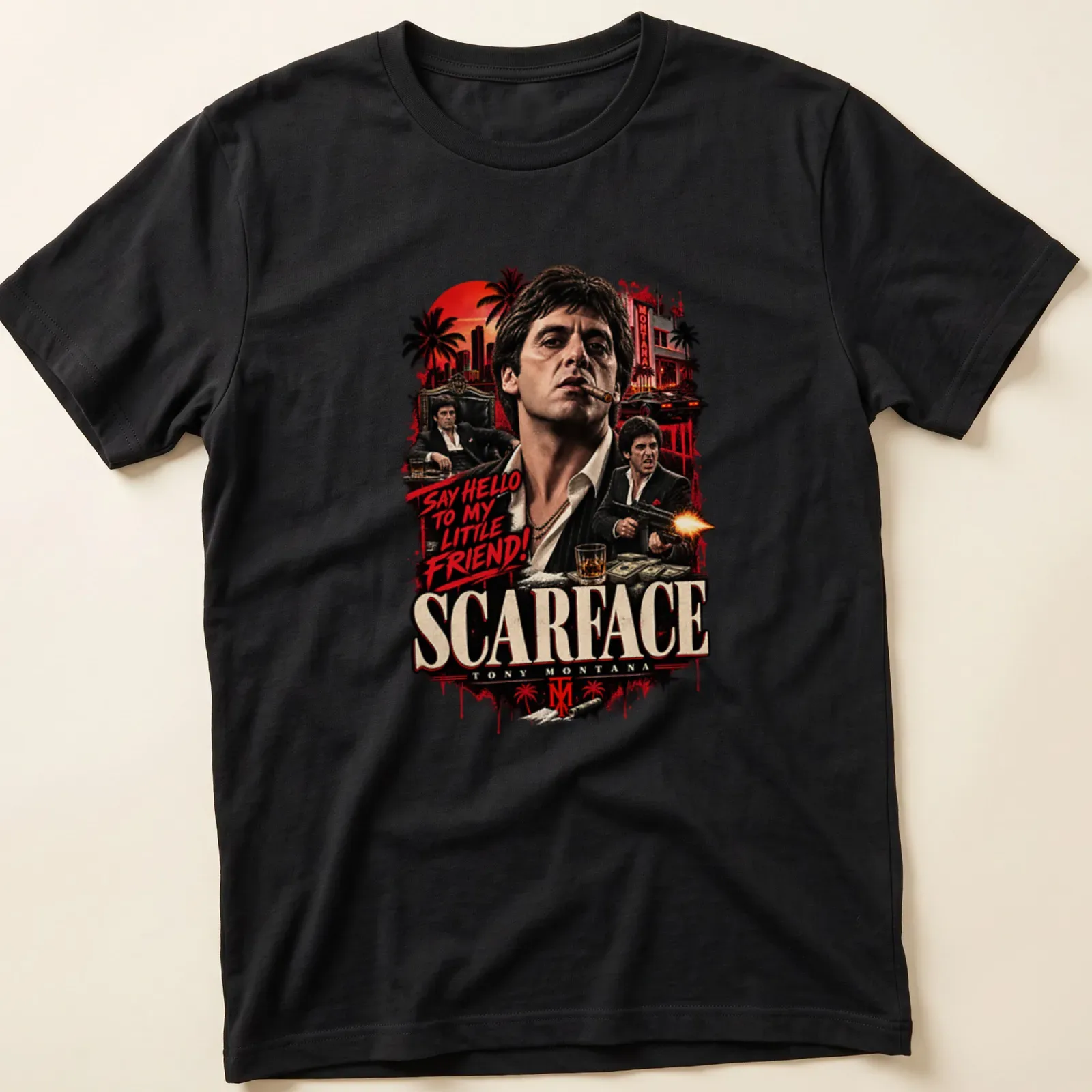 Vintage t-shirt featuring Scarface Tony Montana with iconic quote in bold lettering — printed on a unisex t-shirt