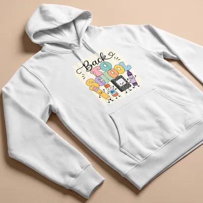 Kawaii-style t-shirt featuring cartoon school supplies and 'Back To School' text — printed on a unisex hoodie