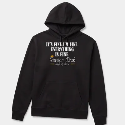 Retro humorous t-shirt for Senior Dad with graduation sentiments in yellow and white — printed on a unisex hoodie