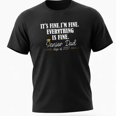 Retro humorous t-shirt for Senior Dad with graduation sentiments in yellow and white