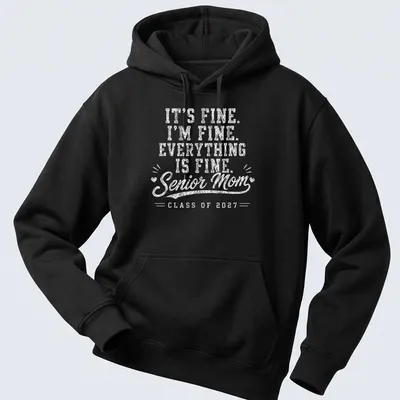 Distressed t-shirt with humorous text for Senior Moms celebrating graduation — printed on a unisex hoodie