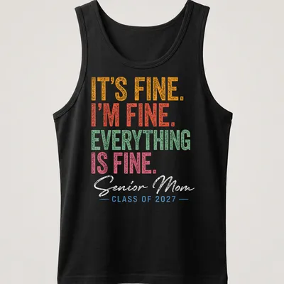 Vintage distressed text t-shirt for Senior Moms celebrating Class of 2027 — printed on a tank top