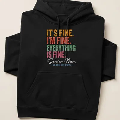 Vintage distressed text t-shirt for Senior Moms celebrating Class of 2027 — printed on a unisex hoodie