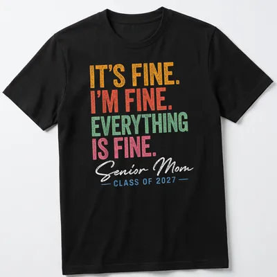 Vintage distressed text t-shirt for Senior Moms celebrating Class of 2027 — printed on a unisex t-shirt