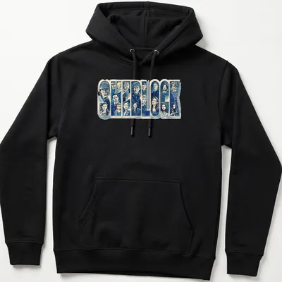 Detailed illustration of Sherlock characters with the word 'SHERLOCK' — printed on a unisex hoodie