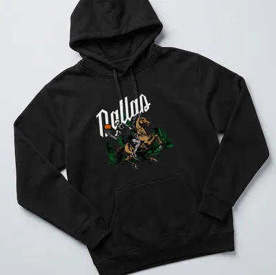 Vintage comic style Skeleton Rider graphic with basketball and Dallas text — printed on a unisex hoodie