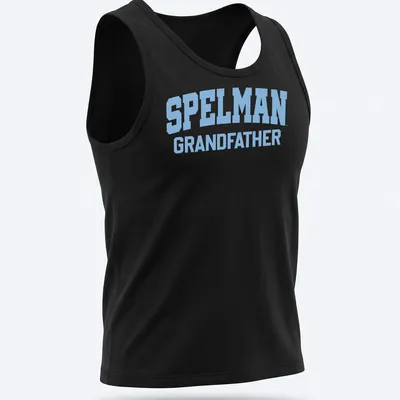 Bold collegiate Spelman Grandpa t-shirt in light blue — printed on a tank top