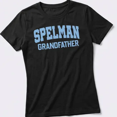 Bold collegiate Spelman Grandpa t-shirt in light blue — printed on a women's shirt