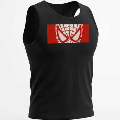 Comic style Spider-Man illustration in red and white on a t-shirt. — printed on a tank top