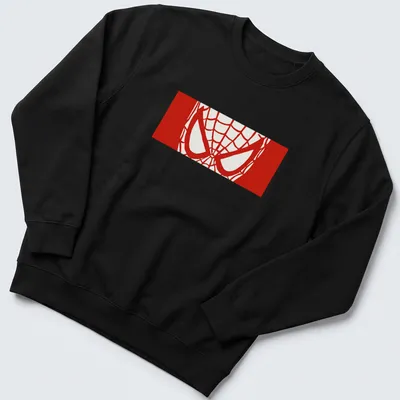 Comic style Spider-Man illustration in red and white on a t-shirt. — printed on a unisex sweatshirt