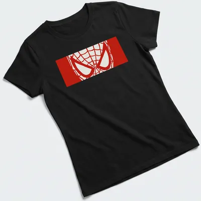 Comic style Spider-Man illustration in red and white on a t-shirt. — printed on a women's shirt