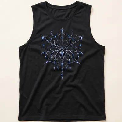 Chrome effect spider in a web on a Halloween t-shirt. — printed on a tank top