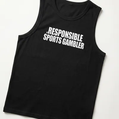 Bold typography shirt reading Responsible Sports Gambler in black and white — printed on a tank top