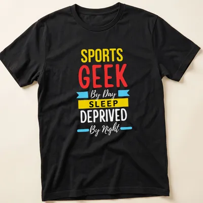 Colorful Sports Geek Sleep t-shirt with bold typography