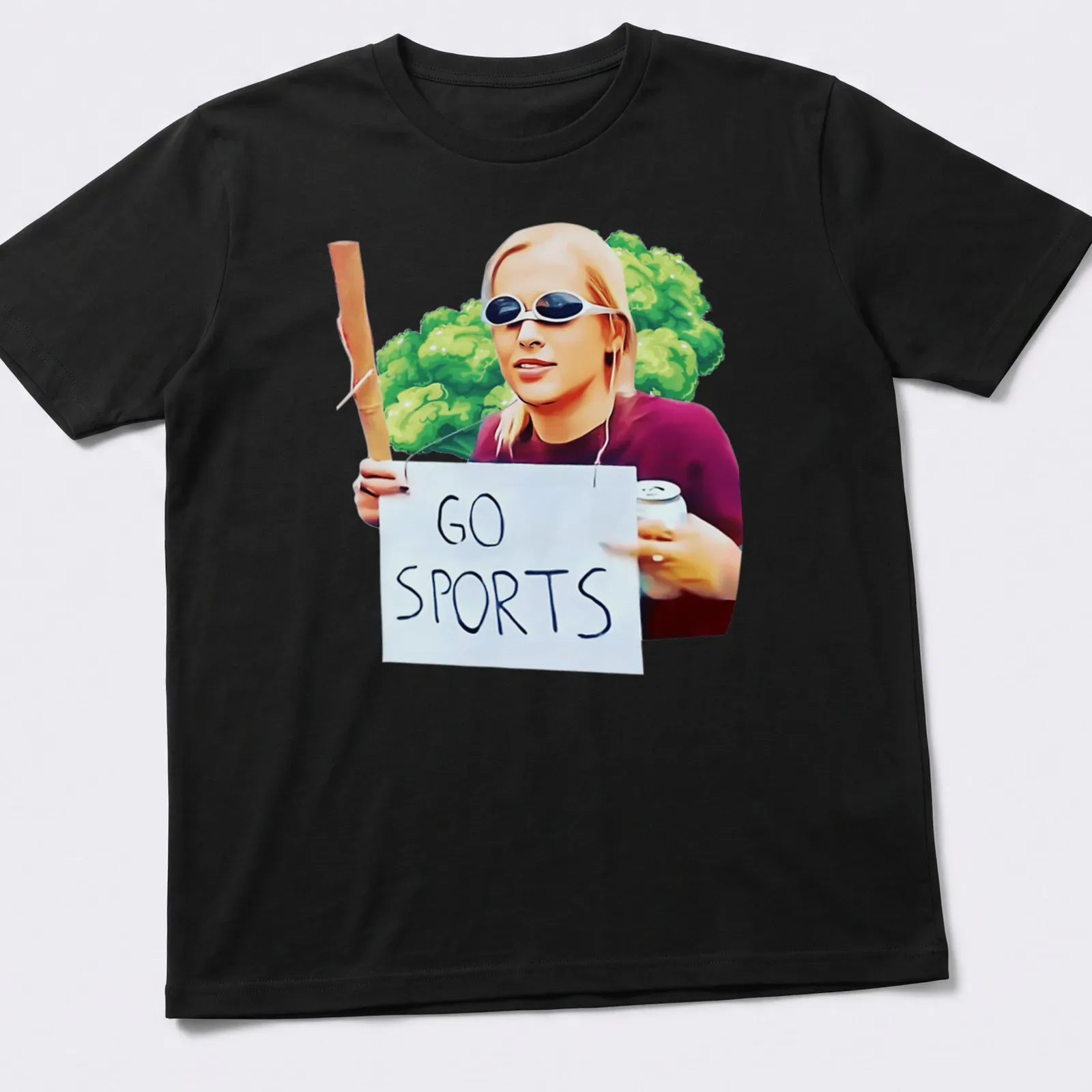 Illustrative design featuring a sports girl with the slogan 'GO SPORTS' in vibrant colors — printed on a unisex t-shirt