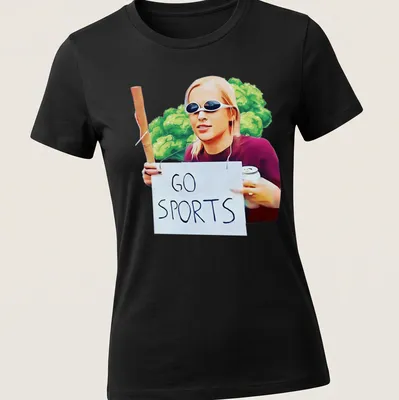 Illustrative design featuring a sports girl with the slogan 'GO SPORTS' in vibrant colors — printed on a women's shirt