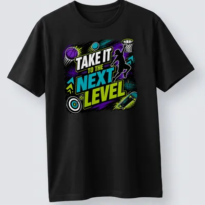 Vibrant graphic of a jumping silhouette with motivational text in neon colors.