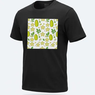 Illustrative pattern of yellow and green starfruit on a white background — printed on a unisex t-shirt