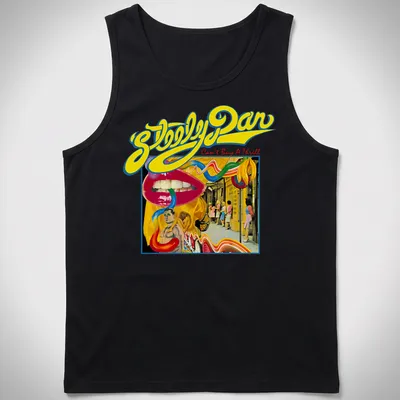 Vintage retro Steely Dan t-shirt featuring colorful text on a music theme — printed on a tank top